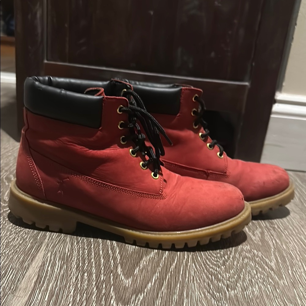 Ralph Lauren Red and Black Boots with Lace-Up Design